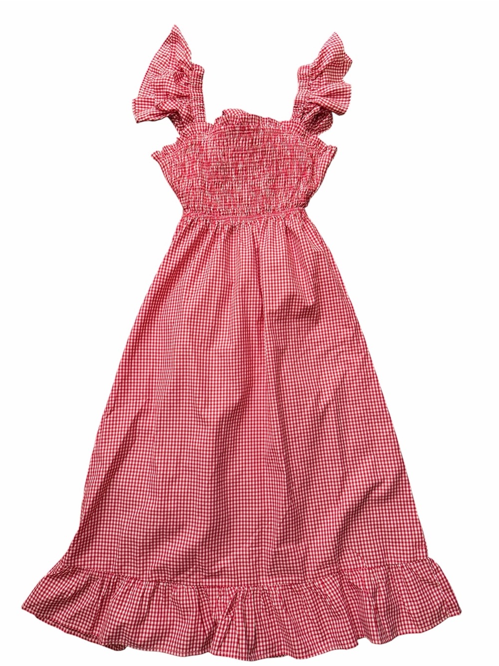Sim & Sam Red Gingham Smock Flutter Sleeve Dress - Small